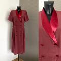Women's Burgundy Dress 1970's Vintage Shirtdress Short Sleeves Shawl Collar Button Up Smock-style Gown Wrap Closure Size L