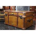 Tan Leather Coffee Table Chest Trunk With Antique Leather Trim