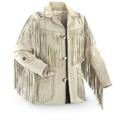 Men's Traditional Western Cowboy Leather Jacket Coat With Fringes & Beads - White Vintage Apparel Handcrafted