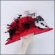 Red & Black Sinamay Feather Hat Wedding Mother Of The Bride Royal Ascot Ladies Day Kentucky Derby Formal Event