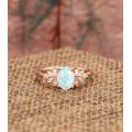 Opal Bridal Ring, Solid 14K Rose Gold Engagement Oval Cut 6x8mm Rainbow Pink Wedding Cluster Ring, Art Deco Ring