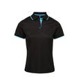 Premier Womens/Ladies Contrast Coolchecker Polo Shirt (Black/Turquoise) - Black/Blue - Size X-Small