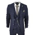 TruClothing Mens 3 Piece Wool Suit Navy Blue Tweed Check Peaky Blinders 1920 Gatsby Formal Canvas - Size 52 (Chest)