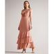 Ted Baker Womens Ashleih Crinkle Crepe Maxi Dress With Ruffle, Dusky Pink - Size 6 UK