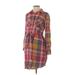 Motherhood Casual Dress - Shirtdress Collared Long sleeves: Burgundy Plaid Dresses - Women's Size Small Maternity