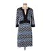 Tory Burch Casual Dress V-Neck 3/4 sleeves: Blue Chevron/Herringbone Dresses - Women's Size Large