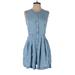 French Connection Casual Dress - Mini High Neck Sleeveless: Blue Print Dresses - Women's Size 6