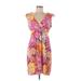 Croft & Barrow Casual Dress - Mini V-Neck Sleeveless: Pink Print Dresses - Women's Size Medium Plus