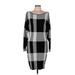 NY&C Casual Dress - Sweater Dress Boatneck Long sleeves: Gray Color Block Dresses - Women's Size Medium