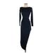 Cocktail Dress - Wrap High Neck Long sleeves: Black Solid Dresses - Women's Size 6