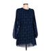 Zara Casual Dress - Mini Crew Neck 3/4 sleeves: Blue Dresses - Women's Size Large