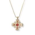 Jerusalem Cross Pendant Silver 925 Yellow Gold 18k Plated Red Enamel Swarovski 1.3"