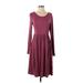 DB Moon Casual Dress - A-Line Scoop Neck Long sleeves: Burgundy Print Dresses - Women's Size Small