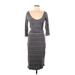 Athleta Casual Dress - Midi Scoop Neck 3/4 sleeves: Gray Stripes Dresses - Women's Size Medium