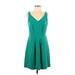 Ann Taylor LOFT Casual Dress - A-Line V Neck Sleeveless: Green Solid Dresses - Women's Size 4