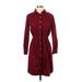 Amour Vert Casual Dress - Shirtdress High Neck 3/4 sleeves: Burgundy Print Dresses - Women's Size Small