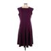 Lands' End Casual Dress - A-Line Square Short sleeves: Burgundy Print Dresses - Women's Size Large