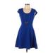 Pinc Casual Dress - A-Line Scoop Neck Short sleeves: Blue Print Dresses - Women's Size Large