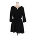 Lush Casual Dress - Mini Keyhole 3/4 sleeves: Black Solid Dresses - Women's Size Medium