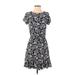 Ann Taylor LOFT Casual Dress - A-Line Crew Neck Short sleeves: Blue Floral Dresses - Women's Size X-Small