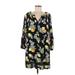 Crown & Ivy Casual Dress - Mini V-Neck 3/4 sleeves: Black Floral Dresses - Women's Size Large