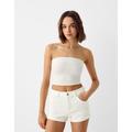 Bershka Roll-Up Denim Shorts Women 16 White