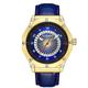 Gamages Of London Hand Assembled Compass Automatic Gold Blue Dial Mens Watch with Blue Leather Strap