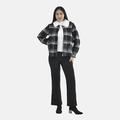 Tamsy Plaid Pattern Coat with Faux Fur Collar (Size XL) - Black and White