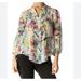 Anthropologie Tops | Anthropologie Fei Sheer Silk Floral Button Down Shirt Sz Xs | Color: Cream/Purple | Size: Xs