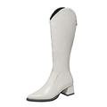 Ladies Riding Boots Leahter High Calf Boots Plush Pointed High Heel Boots Womens Knee High Boots Winter Warm Long Ankle Boots Zip Up (White 2 UK)