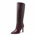Women's Over The Knee High Boots Pointed Toe Stiletto High Heel Biker Boots Motorcycle Thigh High Booties Plush Lining Leather Ankle Boots Knee High Boots (Brown 3 UK)