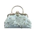 Renabro Floral Clutch Purses for Women Silk Embroidered Pearl Purse Wedding Clutch with Pearl Chain, Sequin White