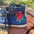 Converse Shoes | Converse Allstar, Keira Keet Rose Embroidered Denim, Two Toned High Tops | Color: Blue/Red | Size: 8