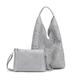 ITALYSHOP24 OBC Women's Bag XXL Set 2-in-1 Shopper Hobo Bag Shoulder Bag Cross Over Body Bag Shoulder Bag Handbag Leather Look, Grey V1, ca.: 40x57(mit Henkel)x11 (BxHxT)