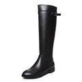 Ladies Riding Boots Leahter High Calf Boots Plush Low-Heeled Boots Womens Knee High Boots Winter Warm Long Ankle Boots Zip Up Non-Slip Sole Snow Boots (Black 2 UK)