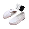 Women's Non Slip Nursing Shoes, Womens White Air Cushion Slip on Breathable Nurse Shoes, with Flat Boat Socks 2 Pairs, for Medical Workers, Doctors, Healthcare Providers (Color : 1 White, Size : 3.5