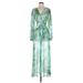 Guess Casual Dress - A-Line V-Neck Long sleeves: Green Dresses - Women's Size X-Small