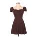 Wild Fable Casual Dress - Party Sweetheart Short sleeves: Brown Solid Dresses - Women's Size Small