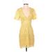 Lulus Cocktail Dress - Mini V Neck Short sleeves: Yellow Solid Dresses - Women's Size Small