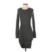 Express Casual Dress - Bodycon Crew Neck Long sleeves: Gray Solid Dresses - Women's Size Small