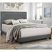 Gray Linen Eastern King Bed- Transitional Style, Fully Padded Headboard, Chrome Nailhead Trim, Box Spring Required