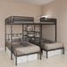 Metal Full over Twin Triple Bunkbeds w/Shelves, Sturdy Metal Triple Bed Frame with Textilene Guardrail & Built-in 3-Tier Shelves