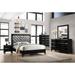 Gray Fabric & Black Finish Queen Bed - Contemporary Style, Channel-Tufted Headboard, Silver Trim, Box Spring Required