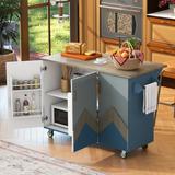 Retro Mountain Wood 47"D Kitchen Island with Drop Leaf,Cabinet with Internal Storage Rack,Rolling Kitchen Cart on Wheels