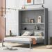 Queen Size Gray Wall Bed Cabinet with Shelves, Multi-Functional Murphy Bed for Small Spaces