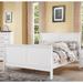 Traditional White Wood Queen Bed, Sleigh Bed Design, Center Metal Glide Drawer, Box Spring Required