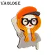 YAOLOGE New Design Figure Acrylic Brooches For Women Cute Blonde Glasses Lady Pins Lapel Badges