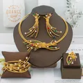 Dubai Bride Gold Plated Jewelry Set for Women Colorful Stone Earrings Design Pendant Bracelet Ring