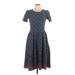 Lularoe Casual Dress - Fit & Flare Crew Neck Short sleeves: Blue Grid Dresses - Women's Size Large