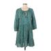 Zara Casual Dress - Mini Tie Neck 3/4 sleeves: Teal Dresses - Women's Size Small